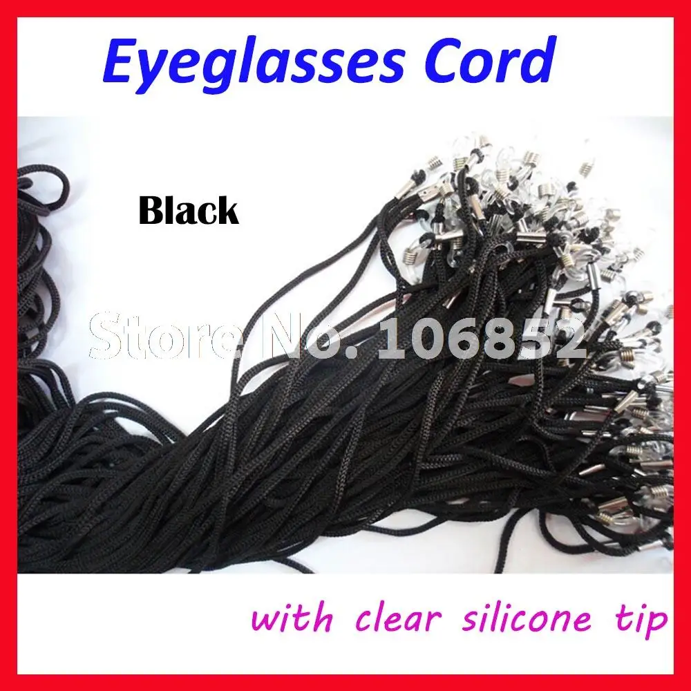 JX001 100pcs Black  nylon eyeglasses cord spectacle sunglasses eyewear chain reading glasses holder with clear silicone tip