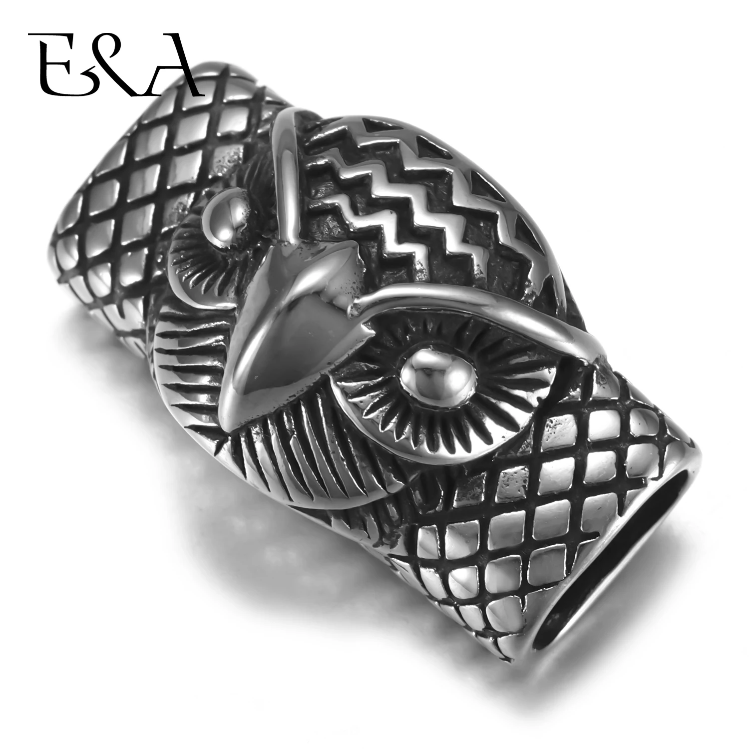 Stainless Steel Slider Beads Owl Head 12*6mm Hole Slide Charms for Men Leather Bracelet Punk Jewelry Making DIY Supplies