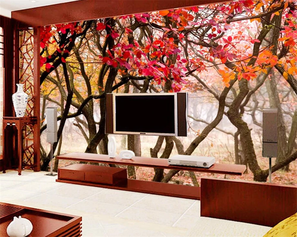 beibehang Custom wallpaper beautiful autumn landscape golden avenue mangrove living room TV wall 3d wallpaper papel de parede