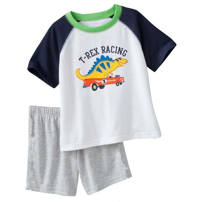 2026 Summer Boys Pajamas Sets Short Sleeve Children\'s Sleepwear 100% Cotton Kids Pijama Boy Pyjama Red Vehicle nightgown bottom
