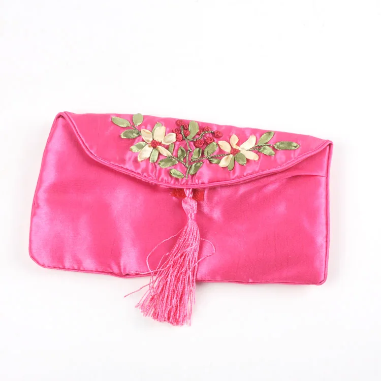 Handmade Ribbon Embroidery Long Silk Brocade Bag Tassel Jewelry Necklace Pouch Sunglass Storage Case Coin Purse Packaging Pocket