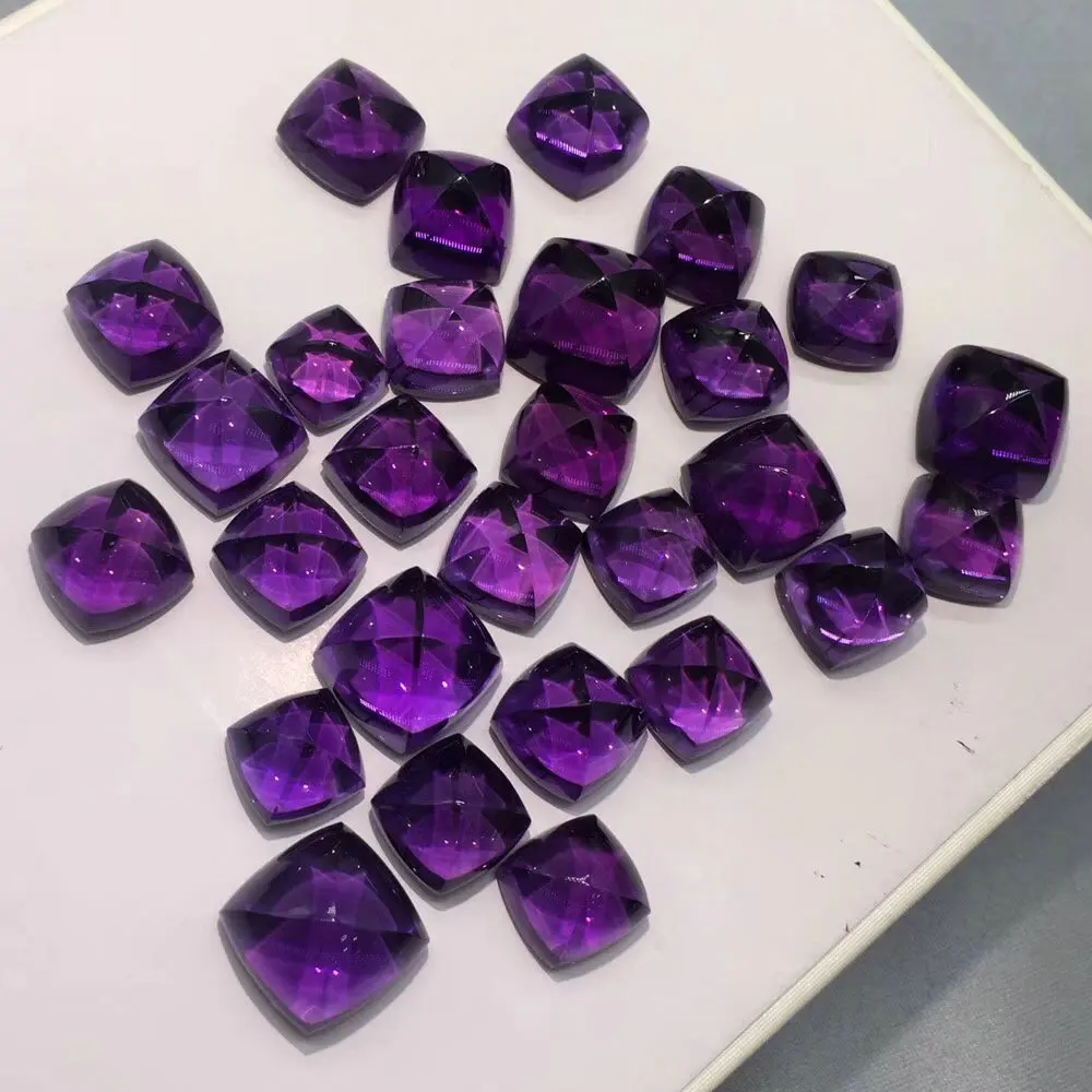 Natural Amethyst 12*12mm Gemstone Pyramid Violet dark purple Advanced Customization of Earring Ring Pendant Mosaic with Jewelry