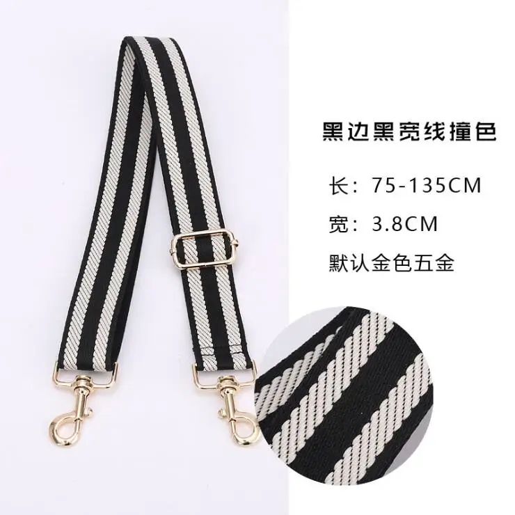 Contrast Bag Strap Accessories for Women Adjustable Shoulder Handbag Stripe Straps Decorative Handle Replacement Ornament Black