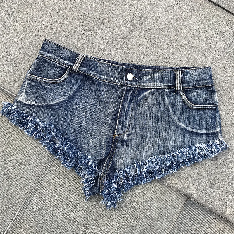 2025 Summer Women Beach Sexy Low Waist Tassel Denim Short Jeans Mini Skinny Club DJ Dance New