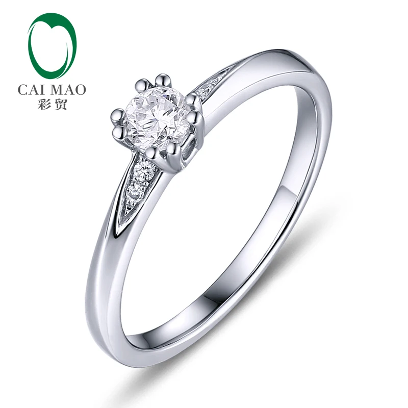 CaiMao 0.18ct Natural Round F VS Diamond 14K White Gold Engagement Wedding Ring for women