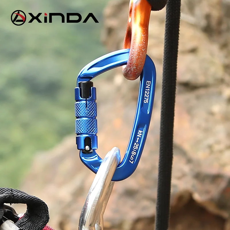 XINDA Rock Climbing Carabiner 25KN Safety D-Shape Buckle Auto Lock Spring-loaded Gate Aluminum Carabiner Outdoor Kits