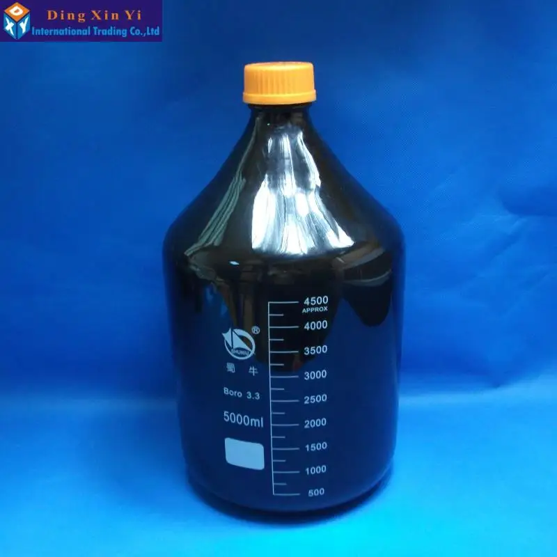 

5000ML amber large Glass reagent bottle with screw cap thick wall laboratory reagent bottle Free shipping