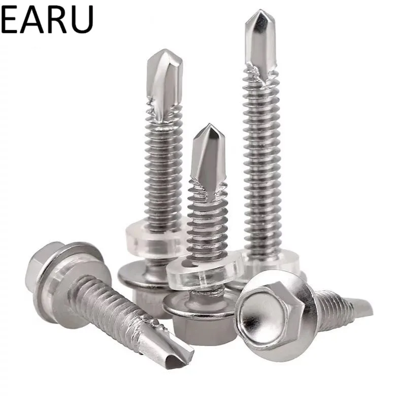 410stainless steel M5.2*19/25-125 with Waterproof washer External hexagonal self Drilling screw bolt Tapping drilling Tail screw