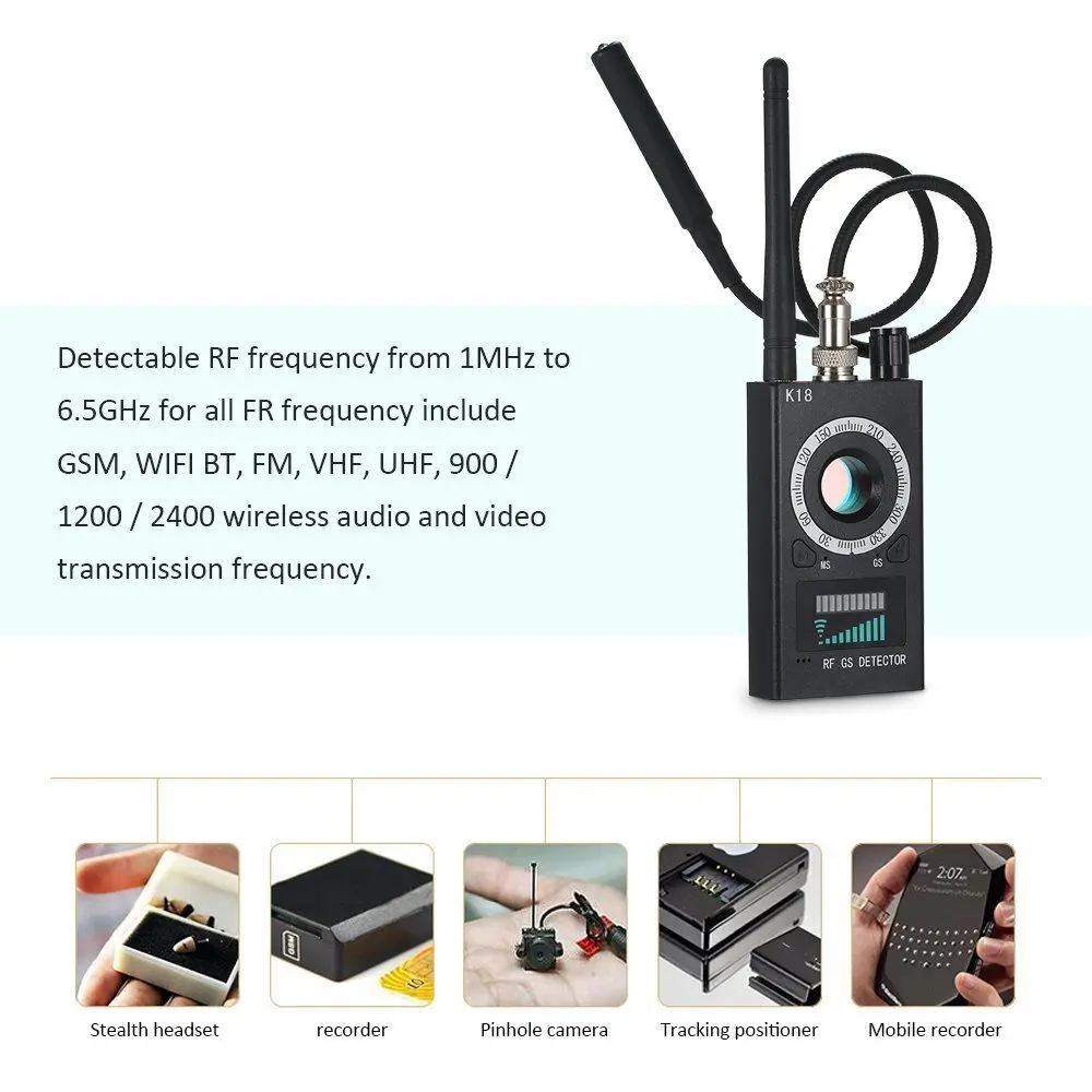 K18 Multi-function Anti-spy Detector Camera GSM Audio Bug Finder GPS Signal Lens RF magnetic Tracker Detect WIFI finder