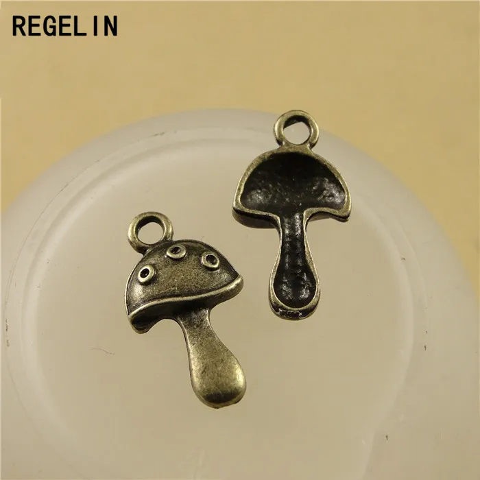 REGELIN 50pcs Antique Bronze mushroom Charm Pendant  20x11mm for Diy Necklace Jewelry Making Handmade Craft Jewelry Accessories