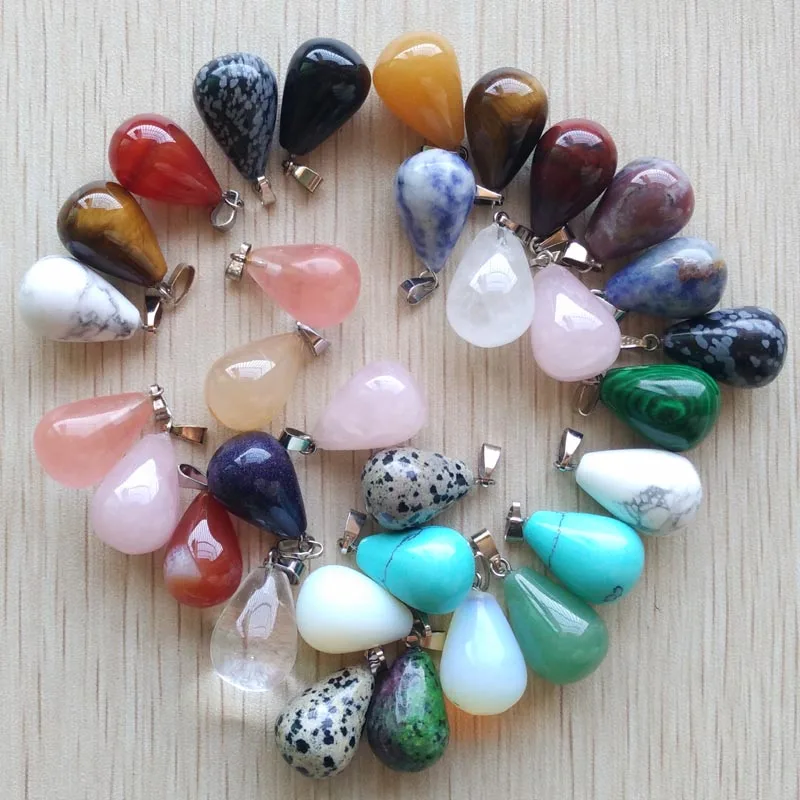 Fashion assorted mixed natural stone water drop pendants Charms diy Necklaces Jewelry accessories making 50pcs/lot wholesale