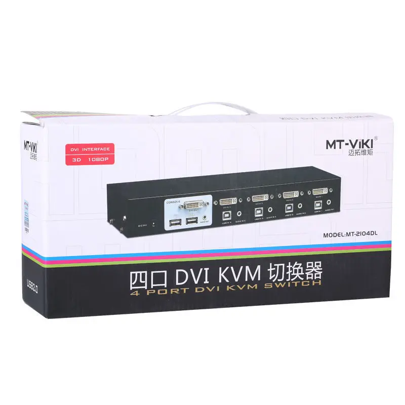 MT-VIKI 4 منفذ dvi kvm التبديل مع الصوت السيارات هوتكي kvma الجلاد usb الماوس 4 قطعة 1 شاشات مع كابل الأصلي 2104DL