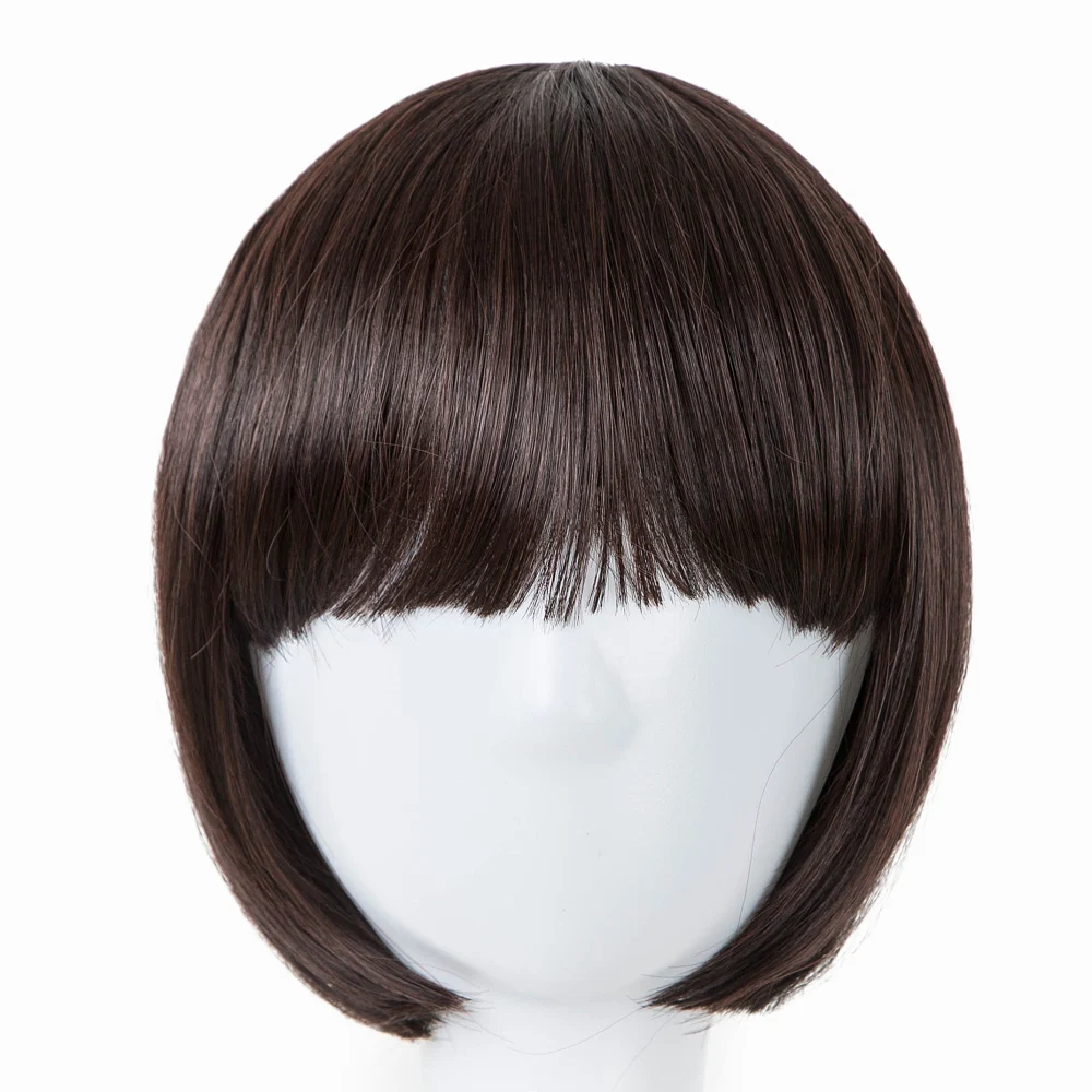 Children Wig Fei-Show Wig Synthetic Heat Resistant Fiber Short Wavy Hair Flat Neat Bangs Hairpieces for 50 Head Circumference
