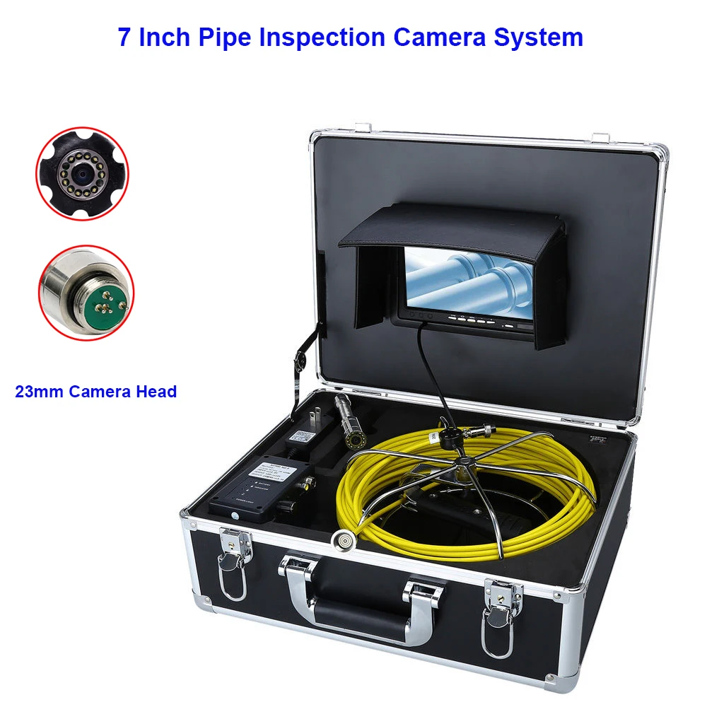 Push Rod 20M Fiberglass Cable 7 inch Pipeline Inspection Camera System Real Time View Sewer Pipe Inspection Video Camera System