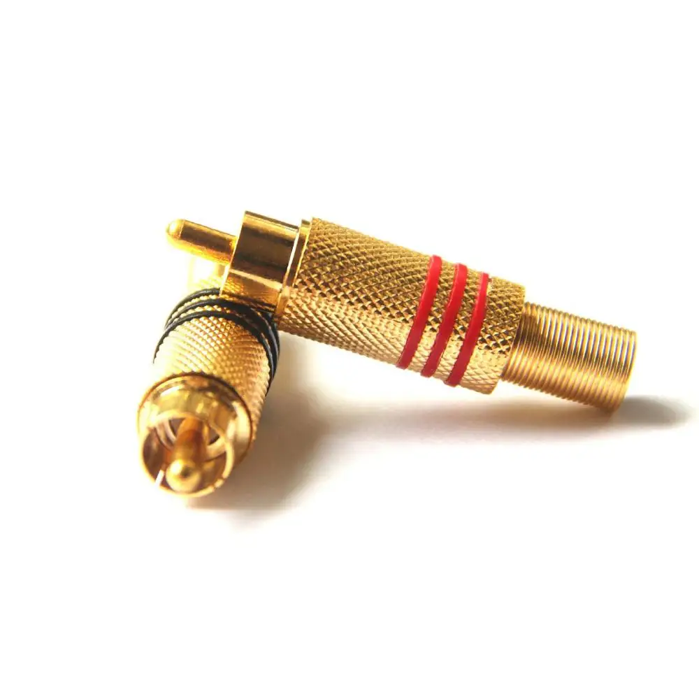

100 шт. Позолоченный разъем RCA, соединитель аудио, штекер, Соединитель с протектором кабеля с пружиной, черный + красный