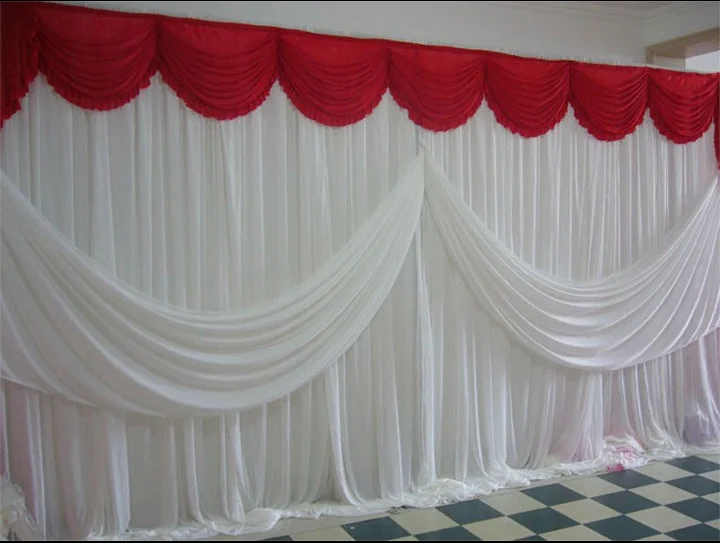 

Red Ice Silk Wedding Background Curtain with Swag Party Backdrop Curtain 3m*6m(10ft*20ft) Props Wedding Decorations Free DHL