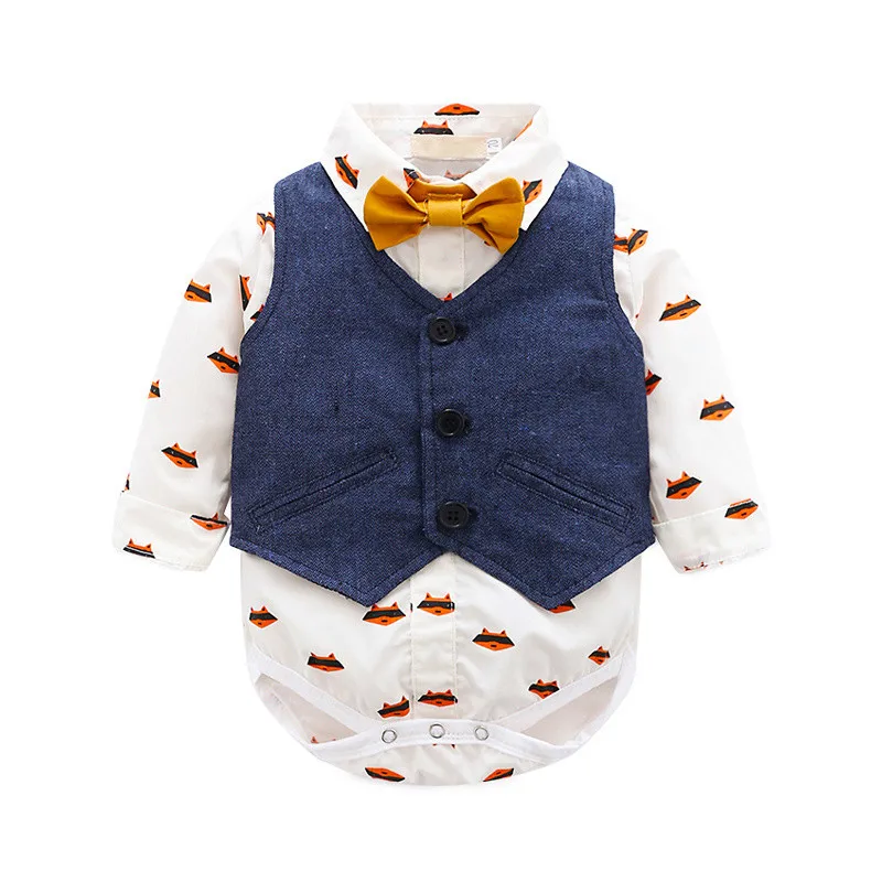 Tem Doger Baby Boy Clothing Sets Autumn Newborn Boys Gentlemen Bowtie Clothing Set Babes Boy Rompers Vest Pants 3PCS Formal Suit