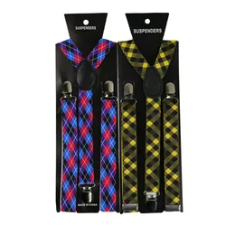 New Fashion2.5cm Wide Men Womens Adjustable Suspenders Red Plaids Clips On Y-Back Braces Elastic