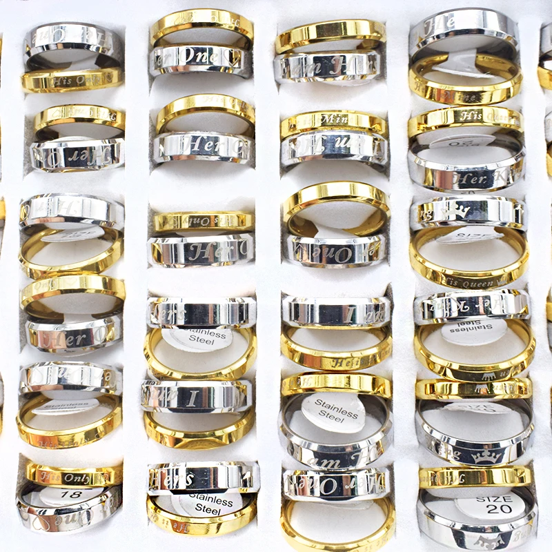 Fashion 12 Sets Mix Couple Rings for Women Men Vintage Gold Silver Color Stainless Steel Gothic Wedding Letter Rings Set Jewelry