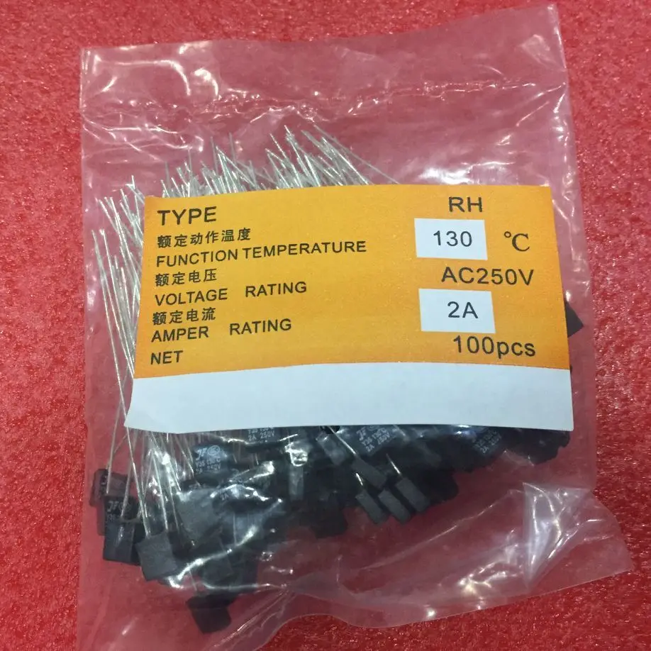 RH Temperatura Fusível Térmico, Fusível do Motor Ventilador, 92, 102, 105, 115, 120, 125, 130, 135, 140, 145, 150 Graus, 2A, 250V, 100 PCes