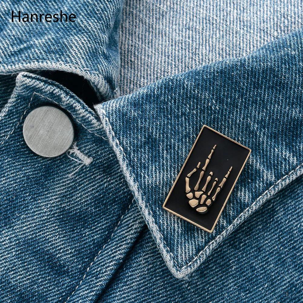Best Fashion Rectangle Skeleton Hand Pin Medical Jewellery Anatomical Gold Color Gift For Men Enamel Lapel Pin Brooches