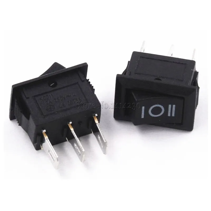 100PCS 3 Pin 3A 250V 10*15mm Black Button Rocker Switch ON OFF ON AC 10X15 Mini Rocker Power Switches