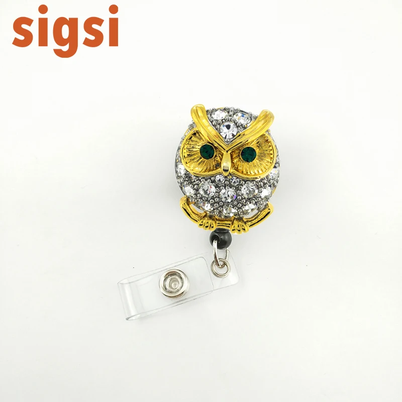 Clear Rhinestone Owl ID Badge Holder - Nurses ID Retractable Badge Reel - Nurse Jewelry Accessories