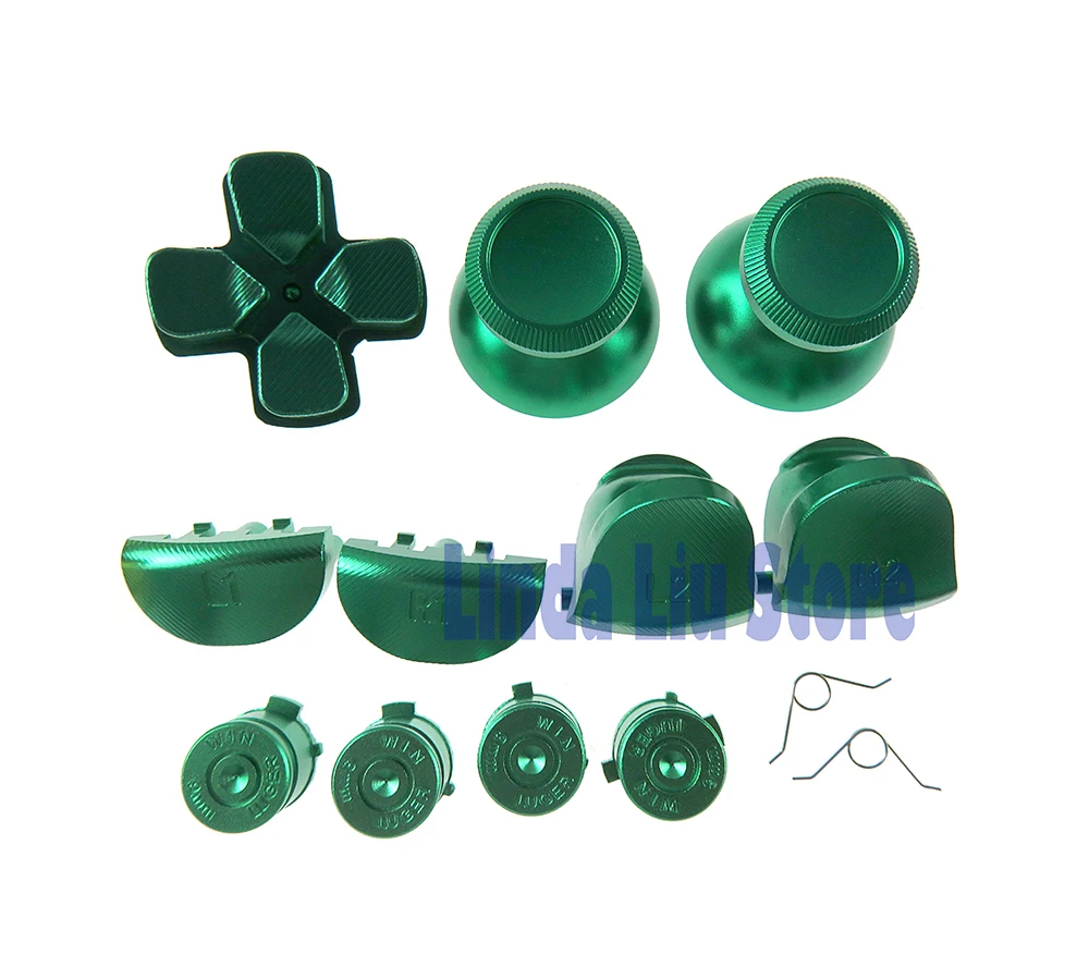 1Set Tombol Aluminium Logam L1 R1 L2 R2 Dpad Tombol Peluru Tutup Thumbstick dengan Pegas untuk Pengendali PS4 JDM001 JDS011