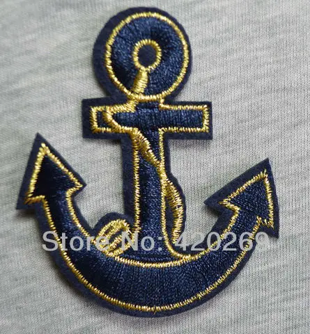 

HOT SALE! ~ Anchor Boat Gold Edge Dark Blue Iron on patch Appliques,sew on patches, Made of Cloth,100% Guaranteed Quality
