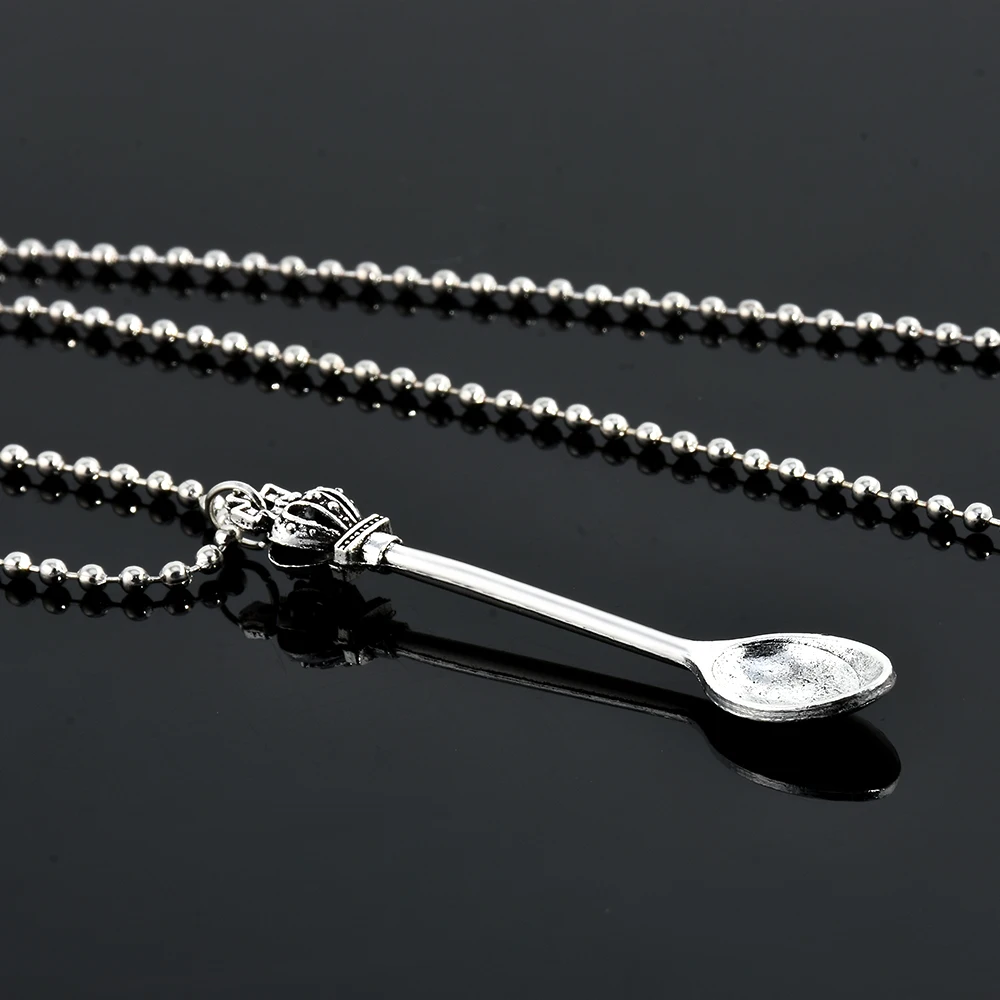 Crown Mini Tea Spoon Pendant Necklace Long Chain Charm Jewelry Necklaces For Women Sweater Jewelry Accessories