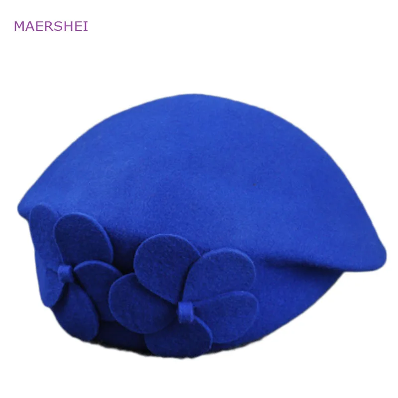 MAERSHEI Vintage black woolen hat dome bow lotus leaf big hat lady autumn and winter hat temperament hat