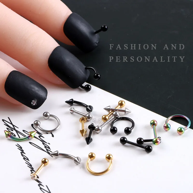 

10pcs/lot Design Punk Style Nail Parts Piercing Alloy Studs Metal Curve Arrow Rivet Decoration Nails Art Accessories Nail Charms