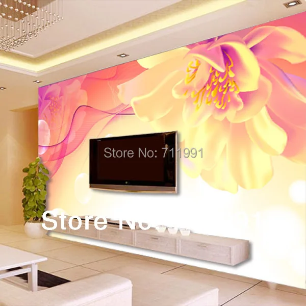 

Free shipping custom murals warm yellow floral wallpaper living room bedroom wallpaper TV backdrop