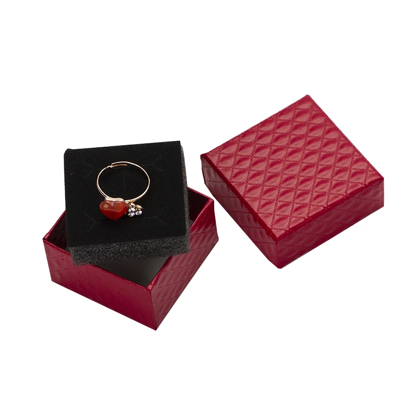 Boîte de présentation de bijoux 5x5x3cm, 48 pièces, multicolore, éponge noire, motif diamant, bague en papier/boucles d'oreilles, emballage boîte cadeau blanche