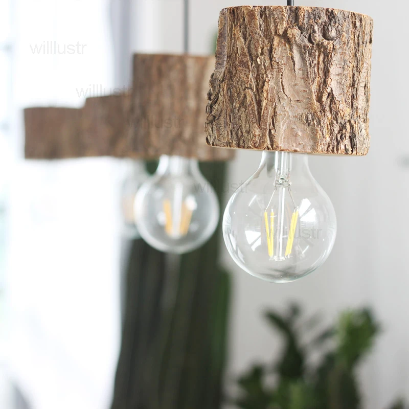 

new original lumber wood pendant light fixture restaurant hotel loft shop office dinning room natural round log suspension lamp