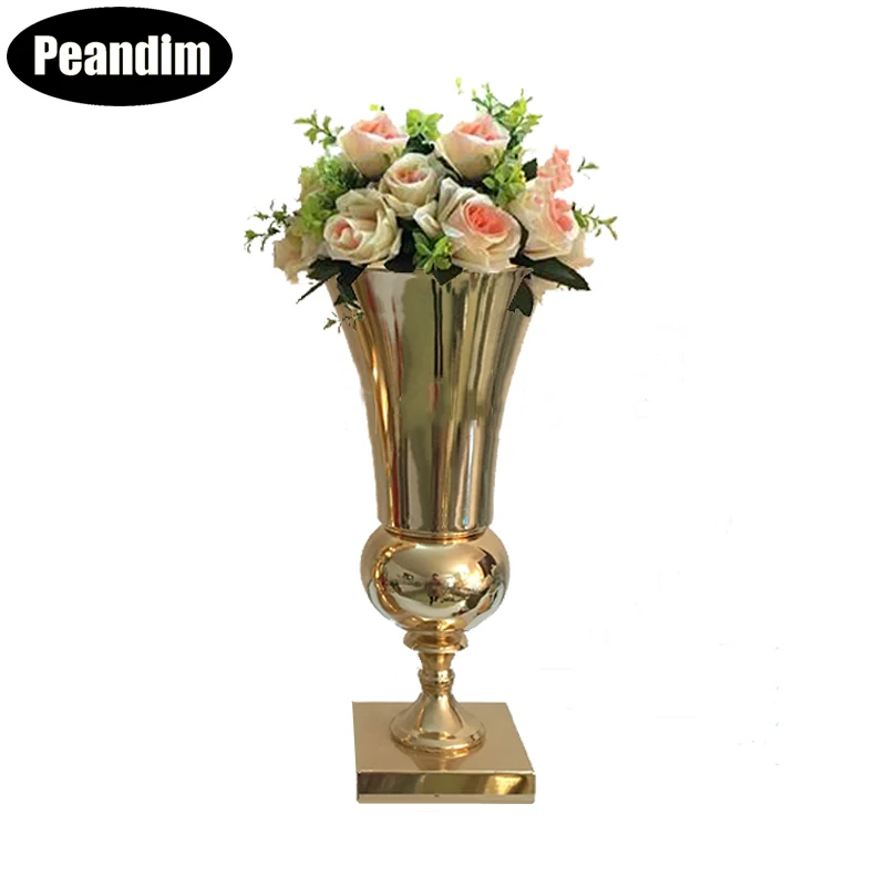 PEANDIM Metal Flower Vase Gold Tabletop Vase Holder Wedding Decorations Home Romantic Decoration 43cm Tall Flower Rack 10pcs/lot