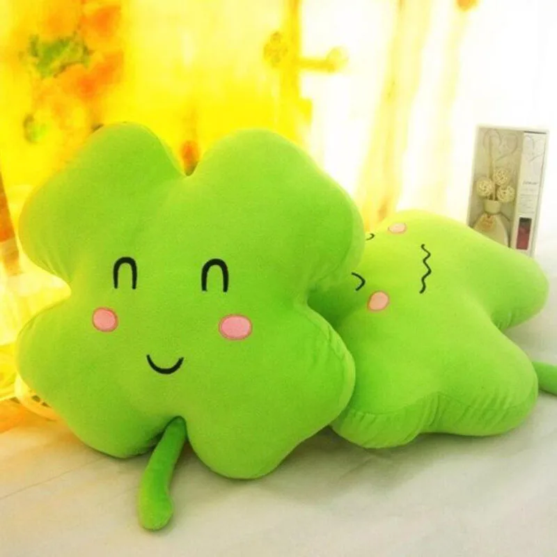 Cute Lucky Four-Leaf Clasp Pillow Expression Clover Four-Leaf Clover Sofa Home Pillow Cushion Lucky Grass Plush Doll Toy Gift