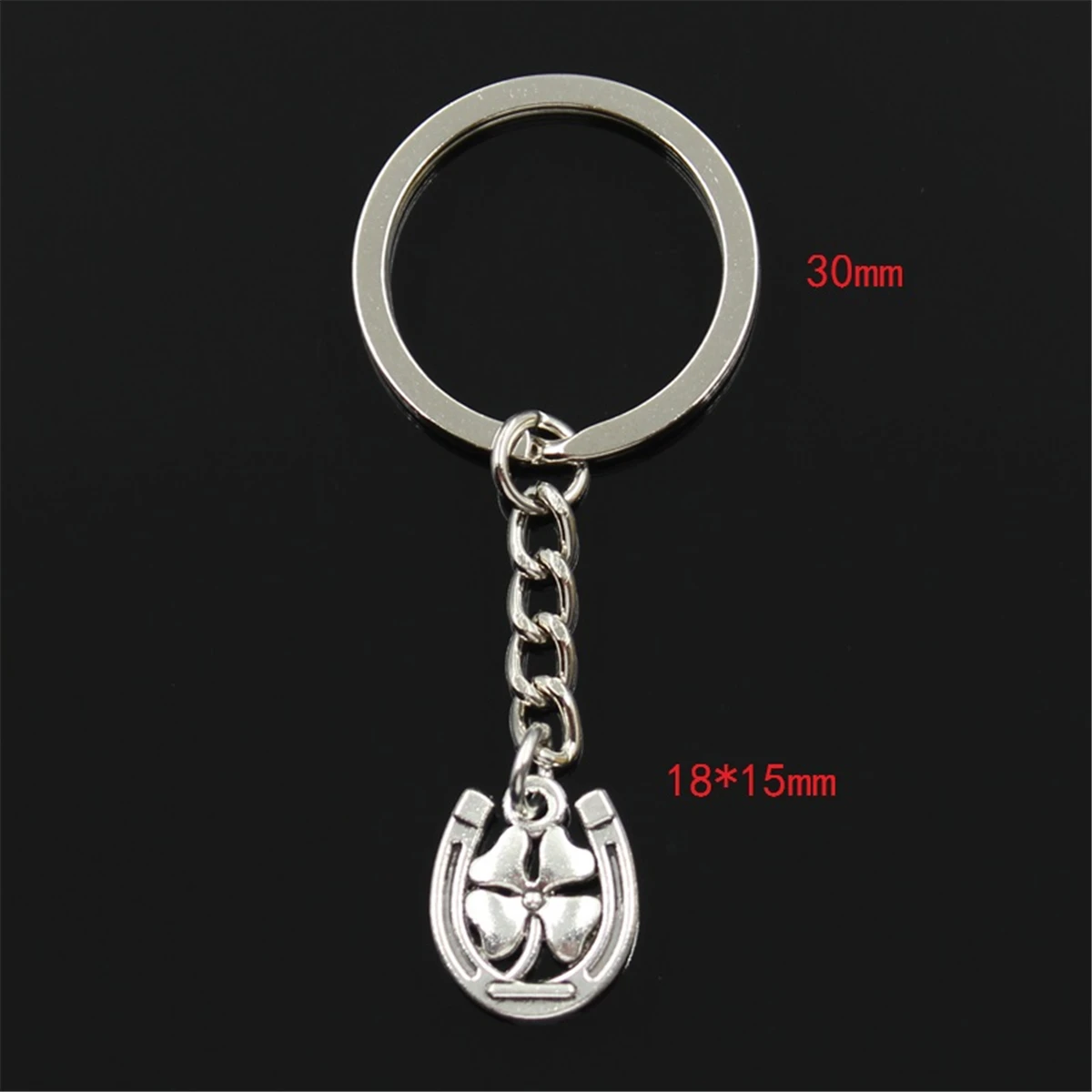 New Fashion Men 30mm Keychain DIY Metal Holder Chain Vintage Horseshoe Lucky Clover 18x15mm Silver Color Pendant Gift