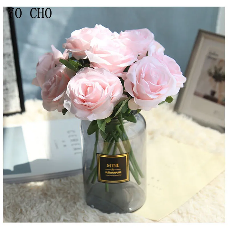 YO CHO Artificial Flowers Rose Pink Silk Flower Bouquet Peonies Decor for Home Party Artificial Roses for Wedding Flowers