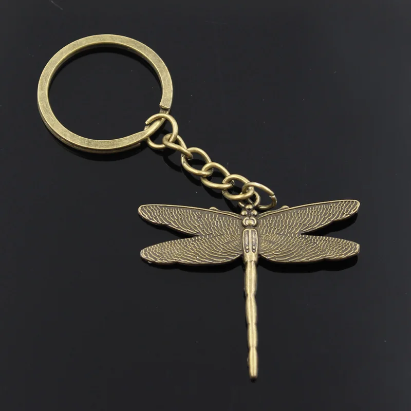 New Fashion Men 30mm Keychain DIY Metal Holder Chain Vintage Dragonfly 43x47mm Silver Color Pendant Gift