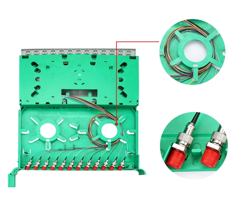 صينية لصق الألياف الضوئية المتكاملة 12 النواة مع محول FC وFC pigtals SM 1.5mtr ftth صندوق كاسيت الألياف الضوئية ELINK 2 قطعة