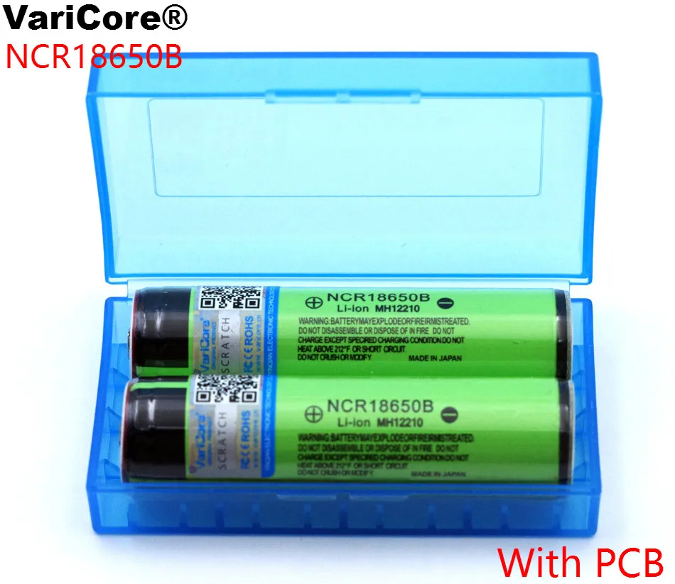 VariCore 2PCS Protected Original 18650 NCR18650B 3400mAh Rechargeable Li-lon battery with PCB 3.7V Storage box