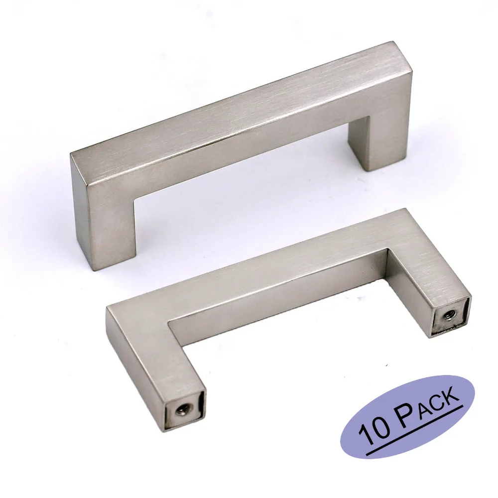 

Brushed Nickel Hardware Drawer Pulls Hole Centers 3 Inch Square Bar Kitchen Cabinet Door Handles Stainless 10Pack