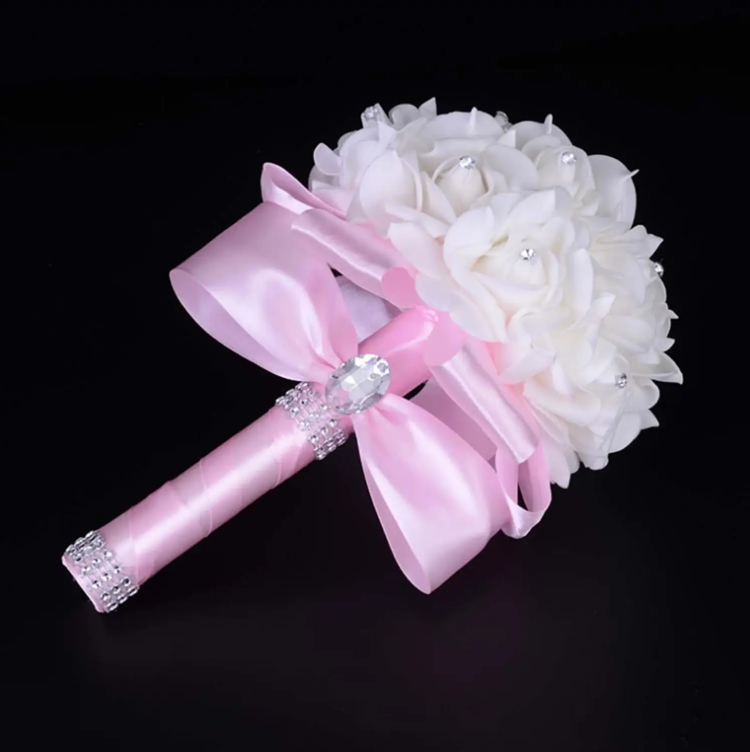 ANTI Cheap Good Quality PE Rose Bridesmaid Wedding Foam flowers Rose Bridal bouquet Ribbon Fake Wedding bouquet de noiva Custom