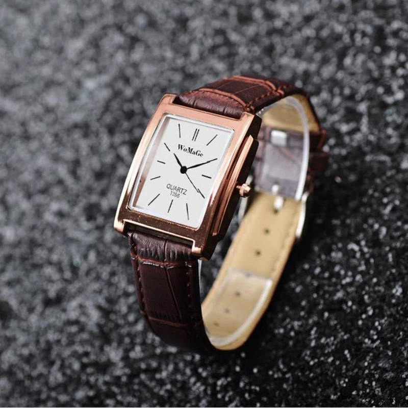 WoMaGe Simple Fashion Rectangle Women\'s Watches Rose Gold Watch Women Watches Luxury Leather Strap Ladies Watch reloj mujer