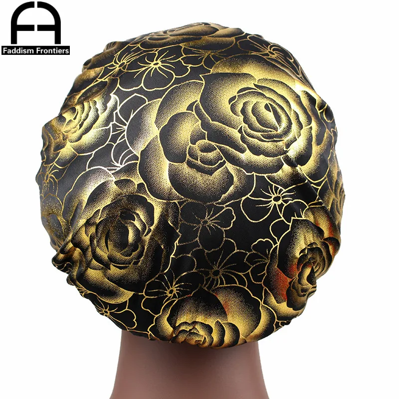 Gorro sedoso con estampado de rosas para mujer, gorro para dormir, gorro de satén, accesorios, turbante, moda