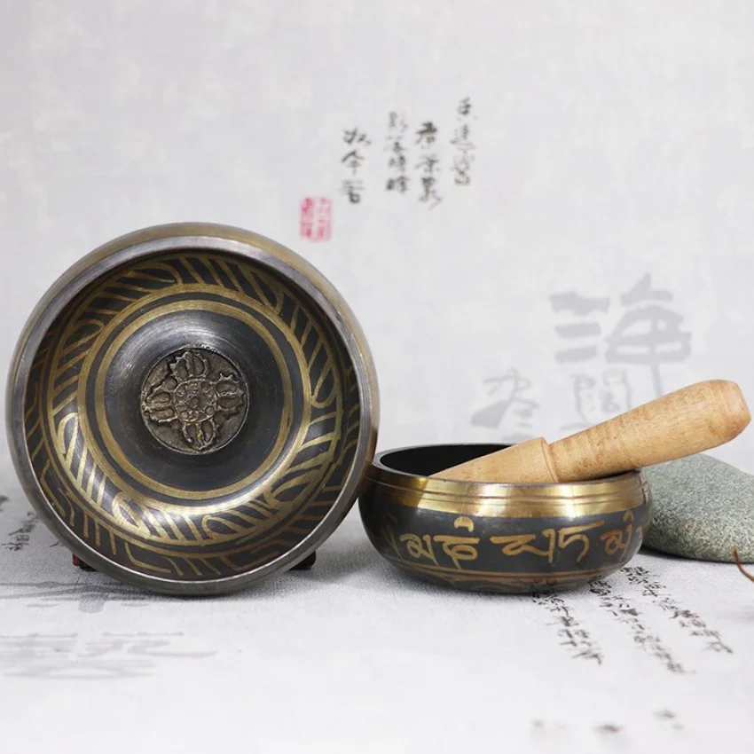 Handmade 3.15 Inch Tibetan Bell Metal Singing Bowl with Striker for Buddhism Buddhist Meditation Healing Relaxation