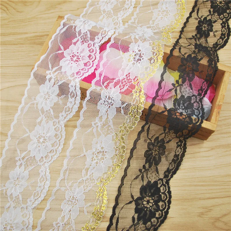 Polyester Black Lace Trim, White Fabric, Sewing Accessories, Cloth, Wedding Dress Decoration Ribbon, Craft Supplies, 50Y, L730,