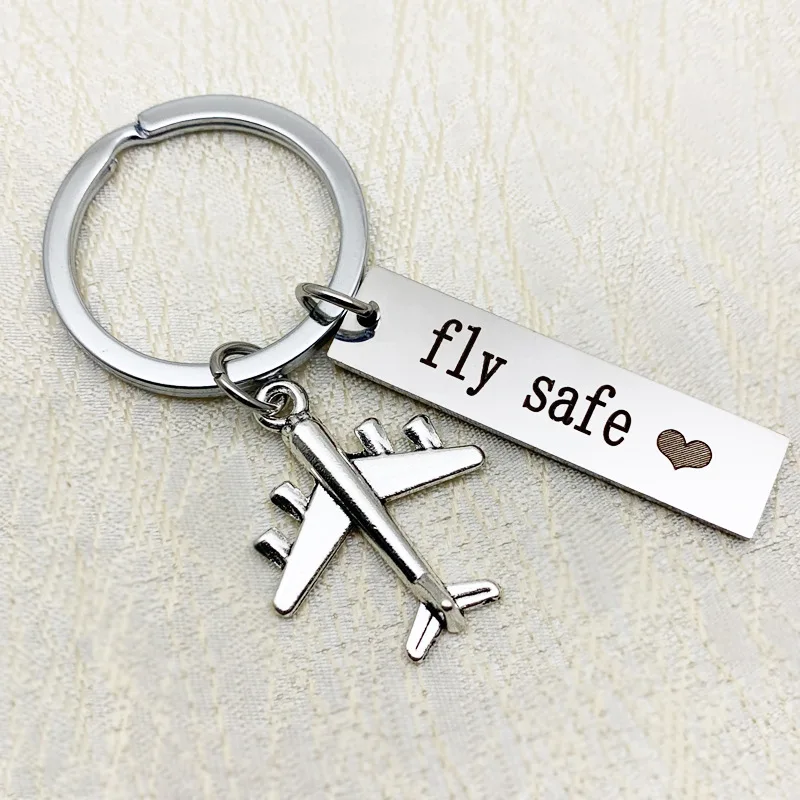 Diy Stainless Steel Keychain Fly safe Couple Gift Aircraft Key Chain bag Accessories car key ring Pendant K2194