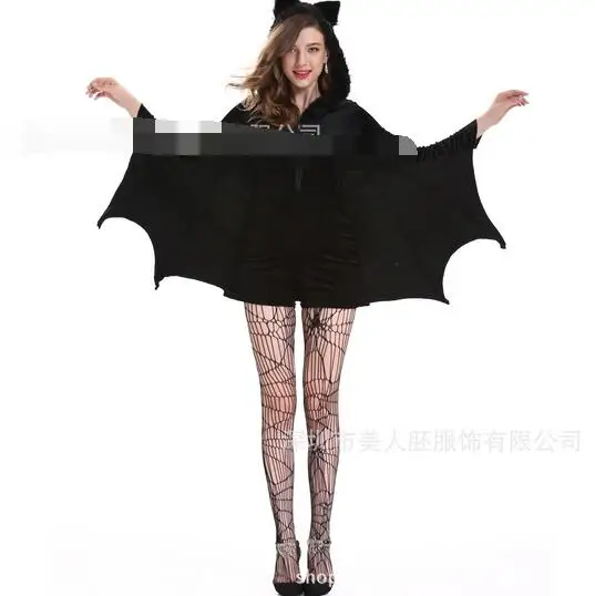 1pcs/lot Women Halloween Costumes Black Vampire Bat Costume Plays female bat shape Costume Dress